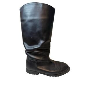 L.L. Bean Leather Tall Riding Boots Women’s 7.5 Wide Black Plaid Flannel Lined